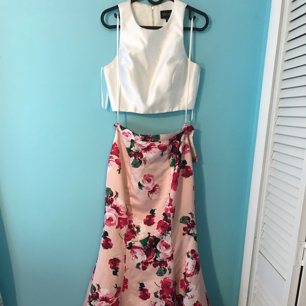 2 piece floral prom dress